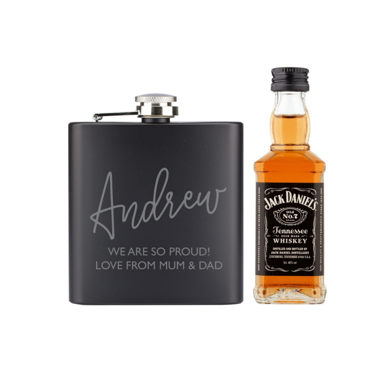 Personalised Free Text Hip Flask and Whisky Miniature Set - Image 2