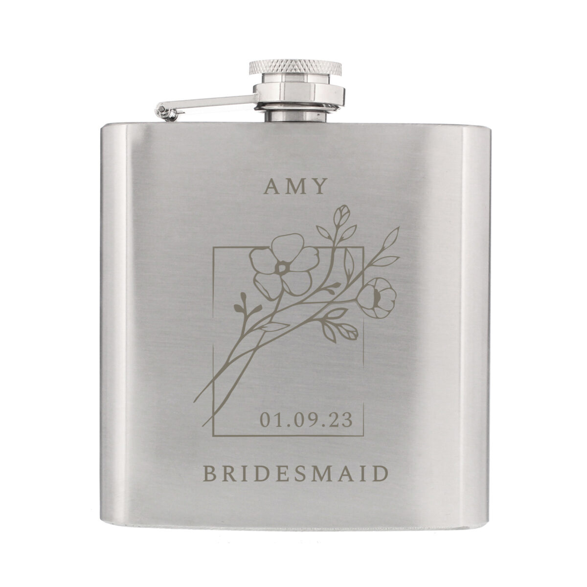 Personalised Monochrome Floral Hip Flask - Image 4