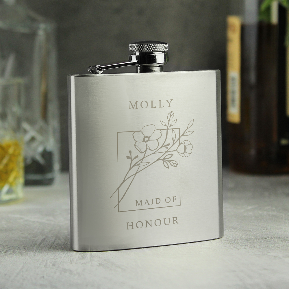 Personalised Monochrome Floral Hip Flask - Image 5