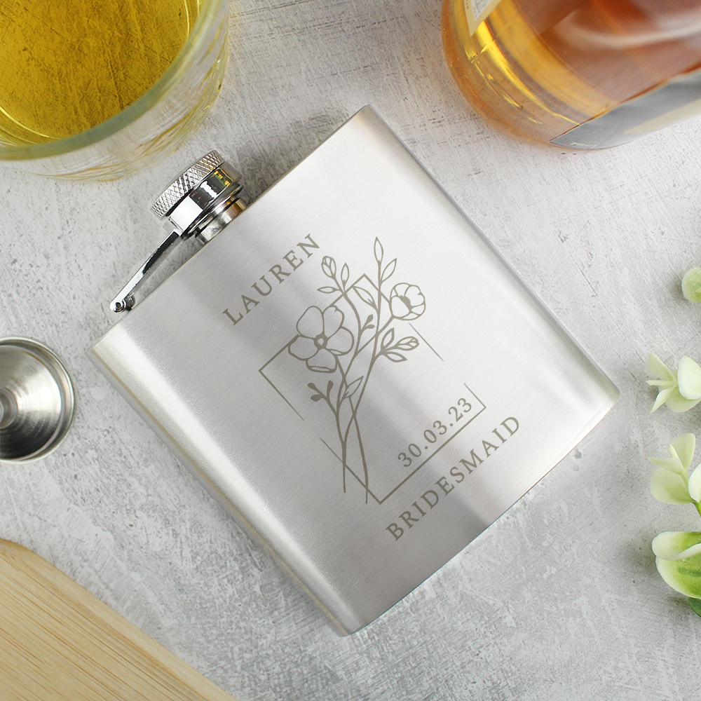 Personalised Monochrome Floral Hip Flask - Image 6
