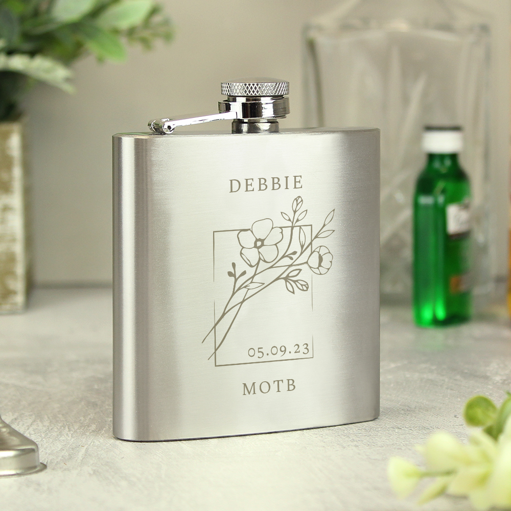 Personalised Monochrome Floral Hip Flask - Image 7