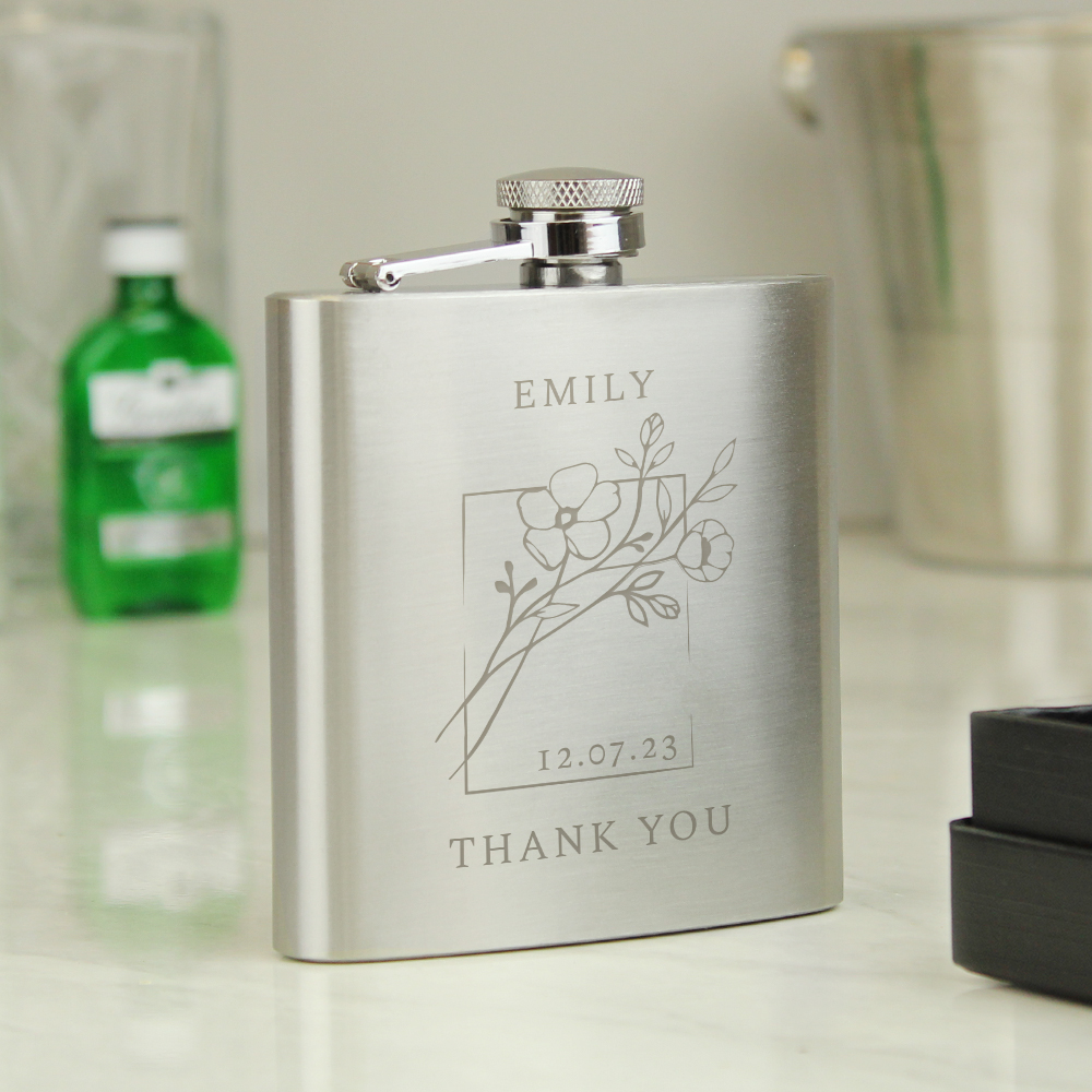 Personalised Monochrome Floral Hip Flask - Image 8
