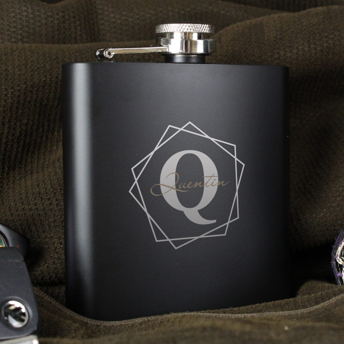 Personalised Geometric Initial Black Hip Flask - Image 4