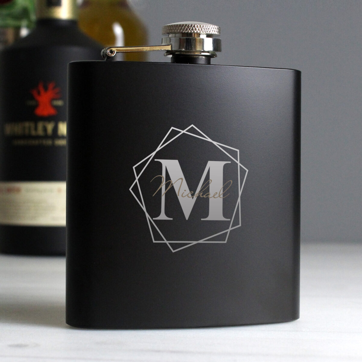 Personalised Geometric Initial Black Hip Flask - Image 8
