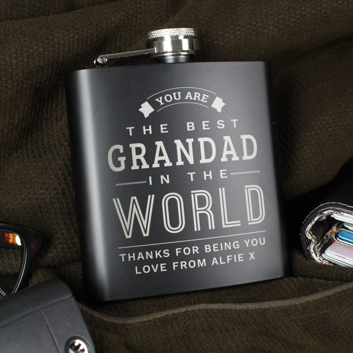 Personalised Best in The World Black Hip Flask - Image 3