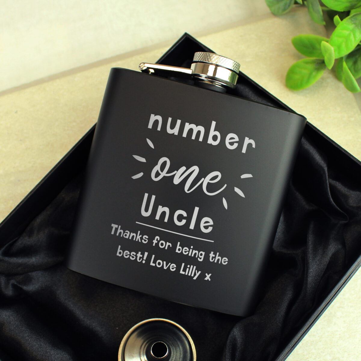 Personalised Number One Black Hip Flask - Image 2