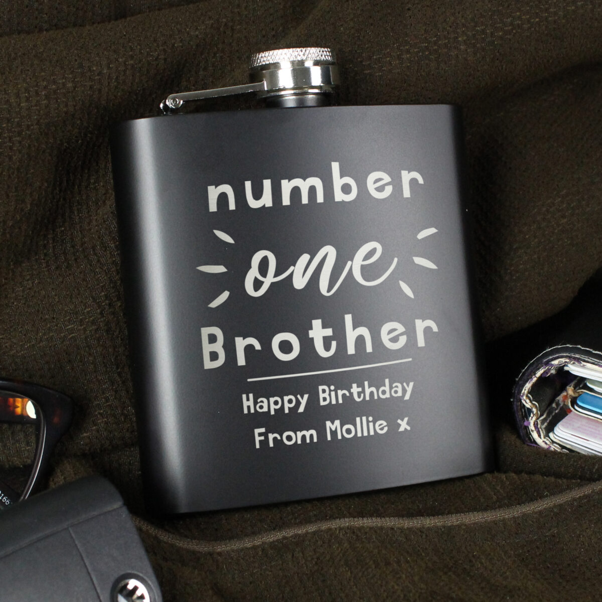 Personalised Number One Black Hip Flask - Image 3