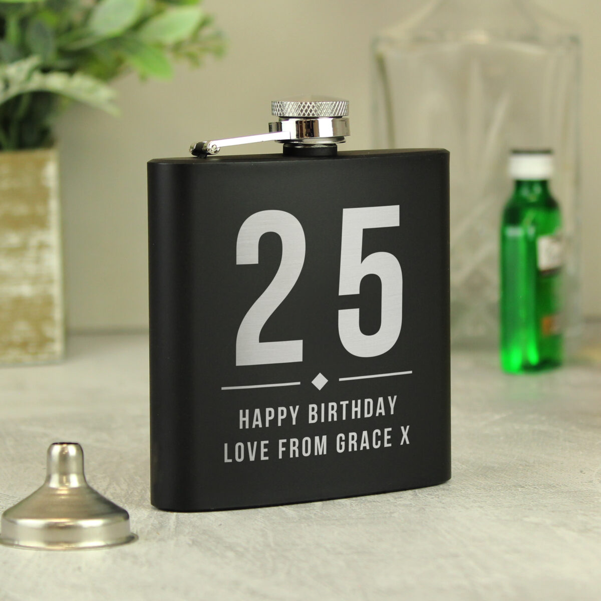 Personalised Big Numbers Black Hip Flask - Image 2