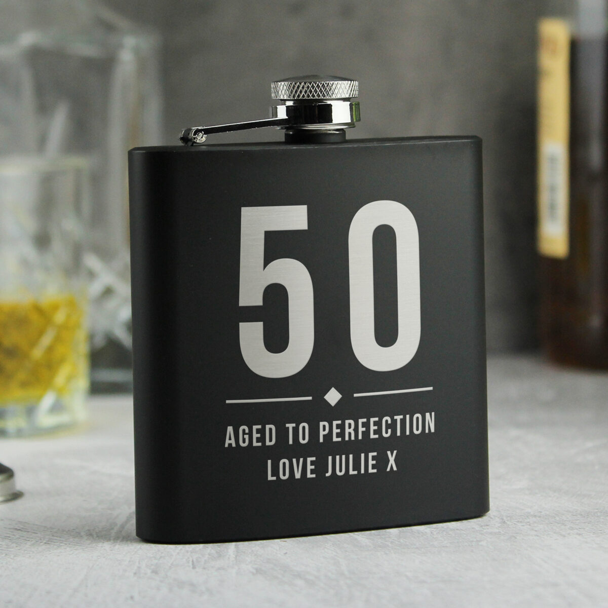 Personalised Big Numbers Black Hip Flask - Image 5