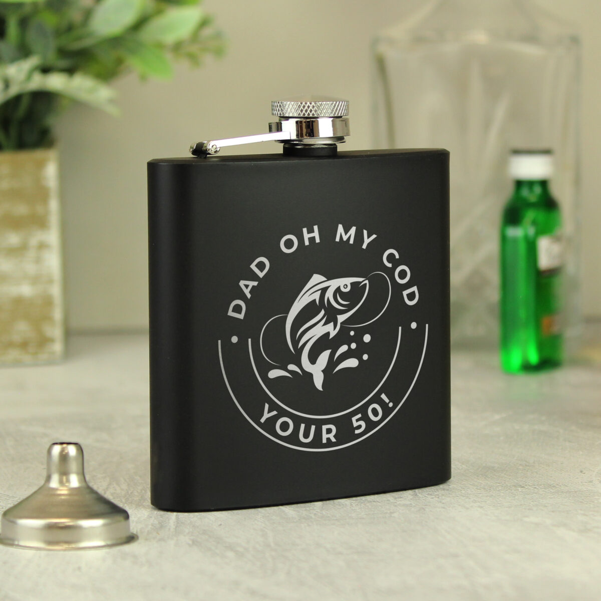 Personalised Fishing Black Hip Flask - Image 3