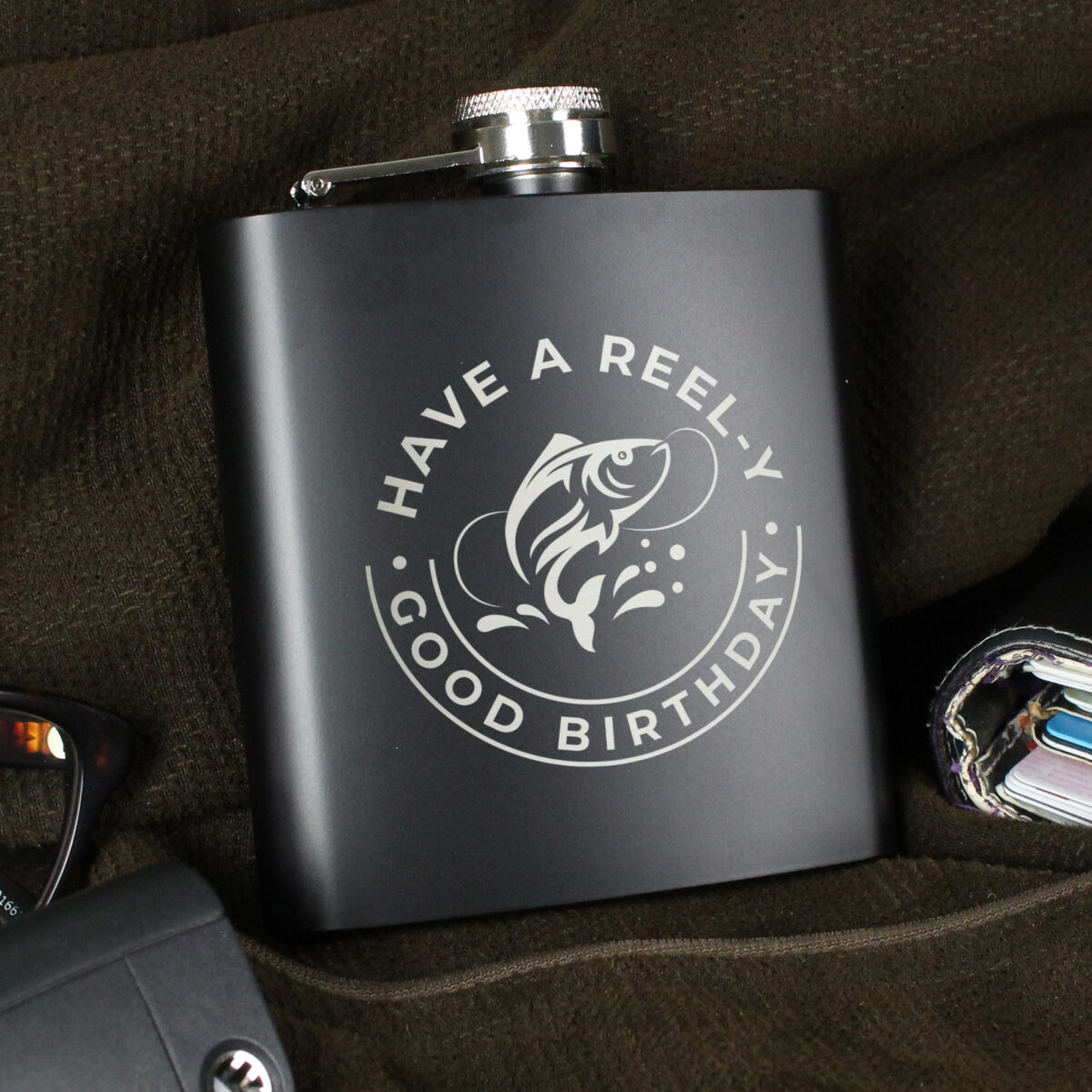 Personalised Fishing Black Hip Flask - Image 5