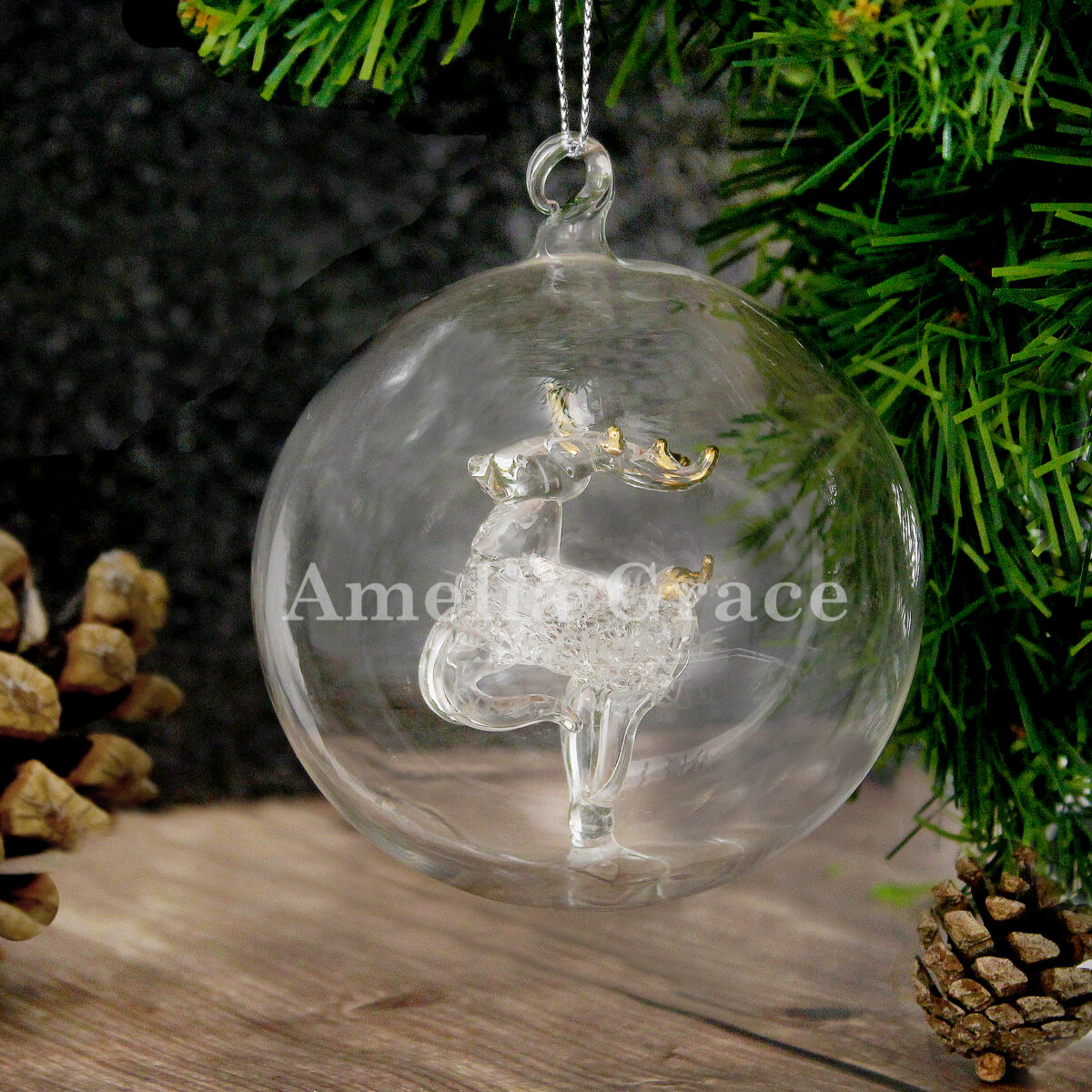 Personalised Name Only Reindeer Glass Bauble - Image 2