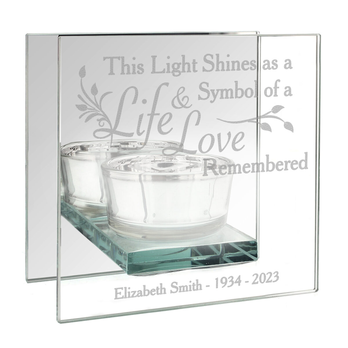 Personalised Life & Love Mirrored Glass Tea Light Candle Holder - Image 3