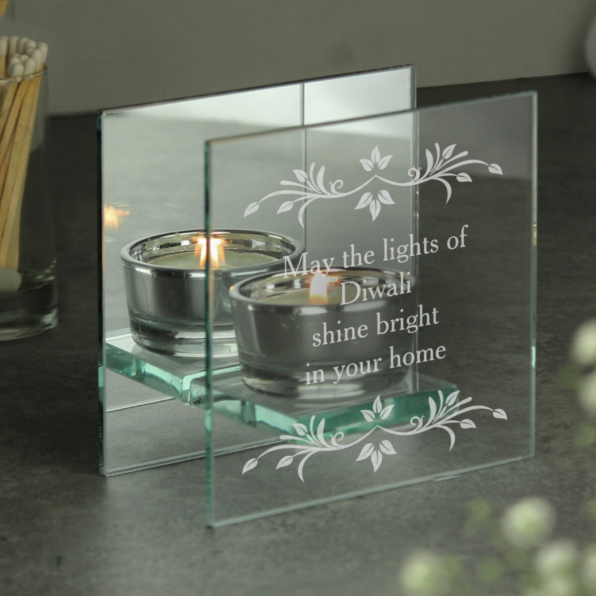 Personalised Sentiments Mirrored Glass Tea Light Candle Holder - Image 2