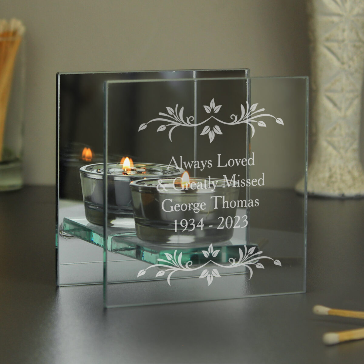 Personalised Sentiments Mirrored Glass Tea Light Candle Holder - Image 3
