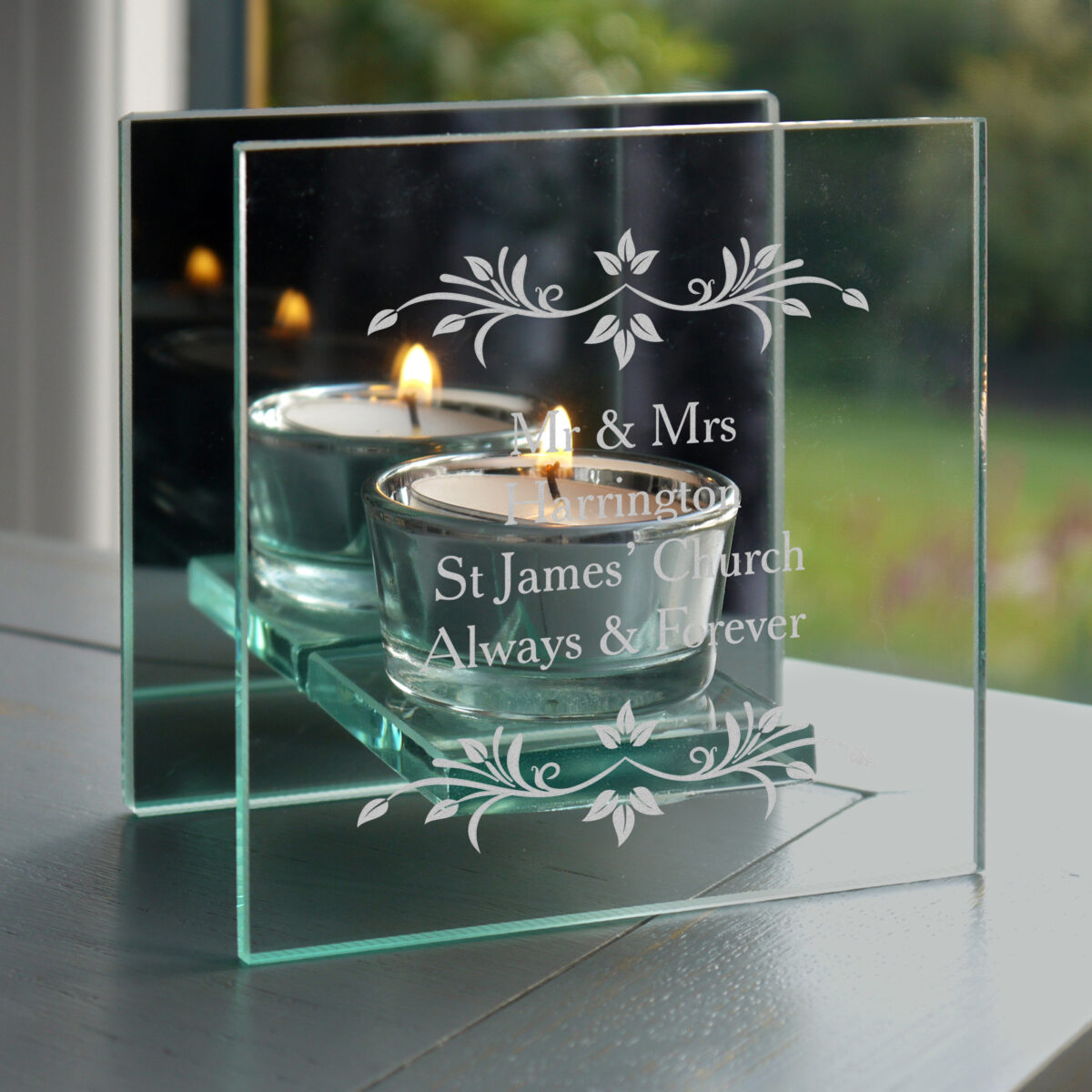 Personalised Sentiments Mirrored Glass Tea Light Candle Holder - Image 6