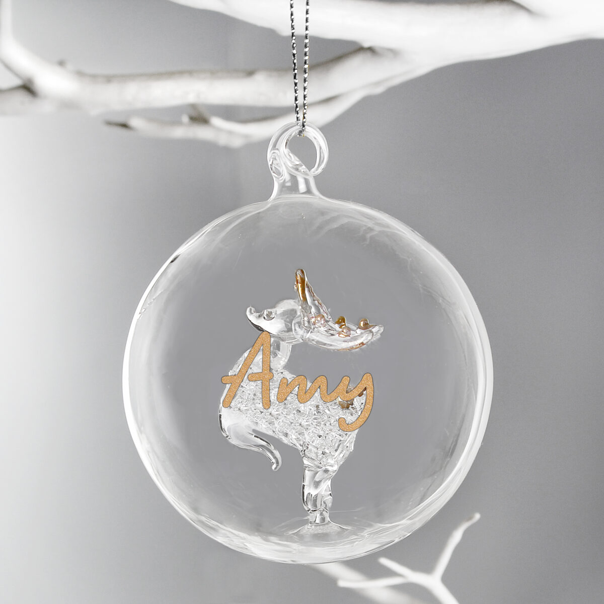 Personalised Gold Glitter Name Only Reindeer Glass Bauble - Image 2