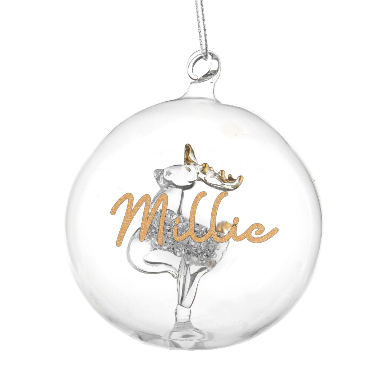 Personalised Gold Glitter Name Only Reindeer Glass Bauble - Image 3