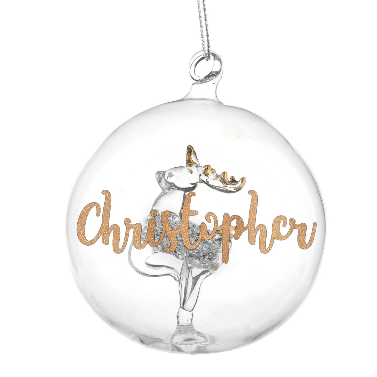 Personalised Gold Glitter Name Only Reindeer Glass Bauble - Image 4
