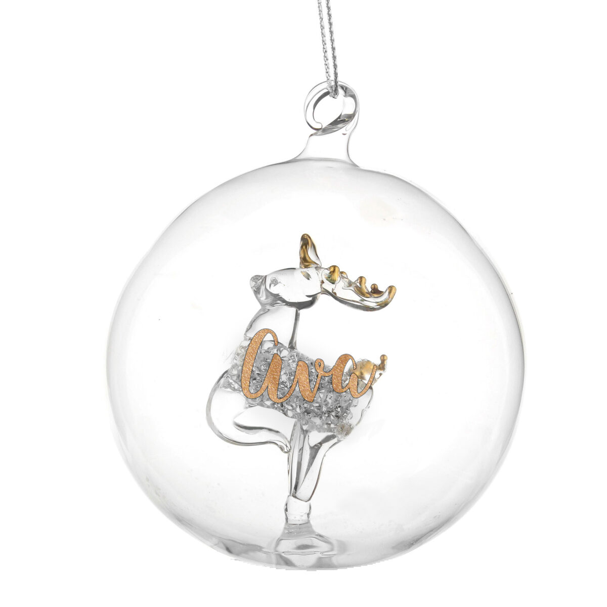 Personalised Gold Glitter Name Only Reindeer Glass Bauble - Image 5