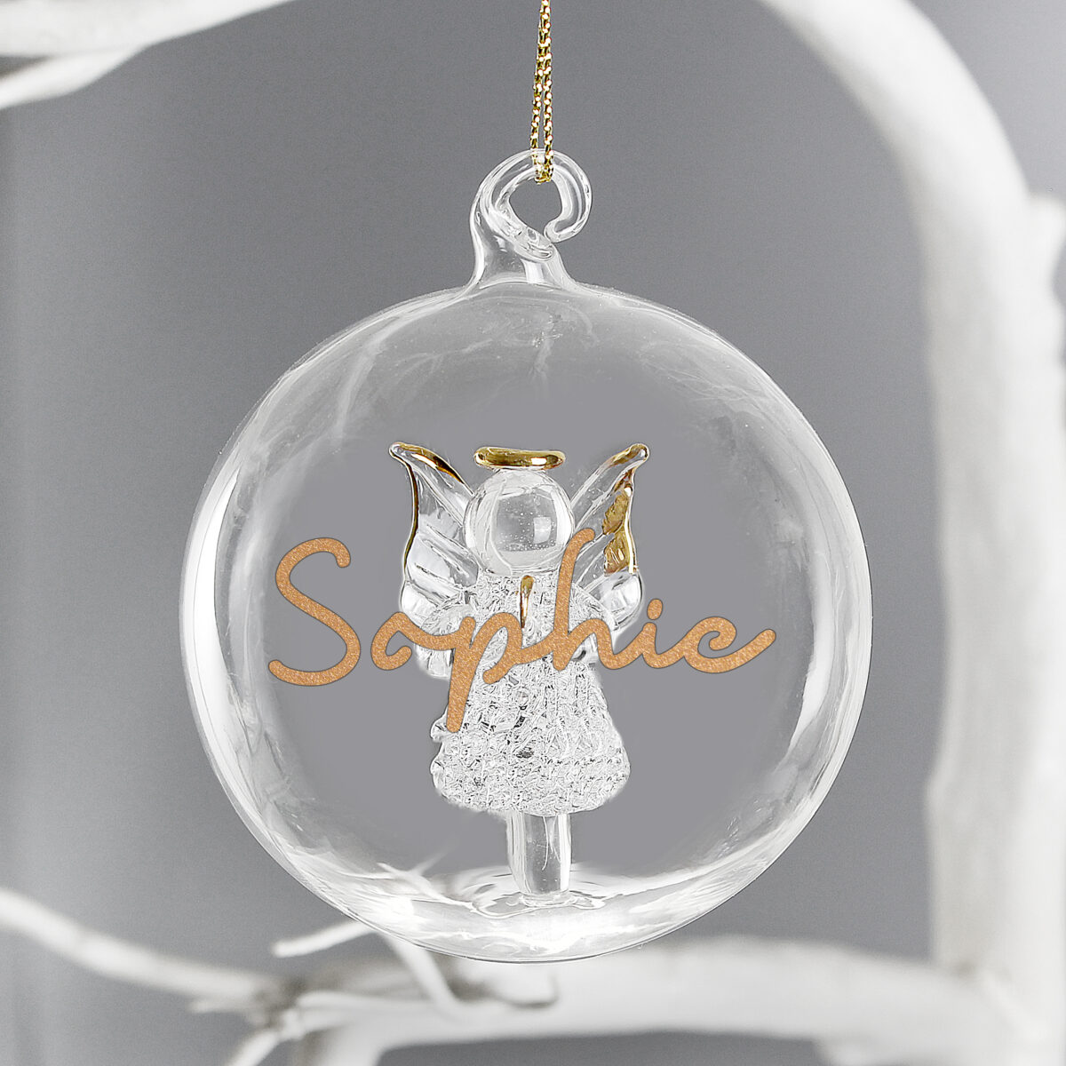 Personalised Gold Glitter Name Only Angel Glass Bauble - Image 2