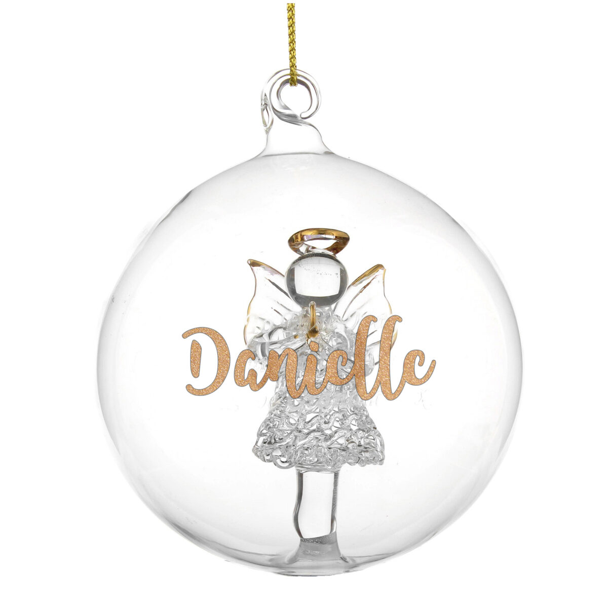 Personalised Gold Glitter Name Only Angel Glass Bauble - Image 5