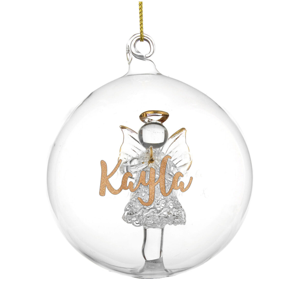 Personalised Gold Glitter Name Only Angel Glass Bauble - Image 7