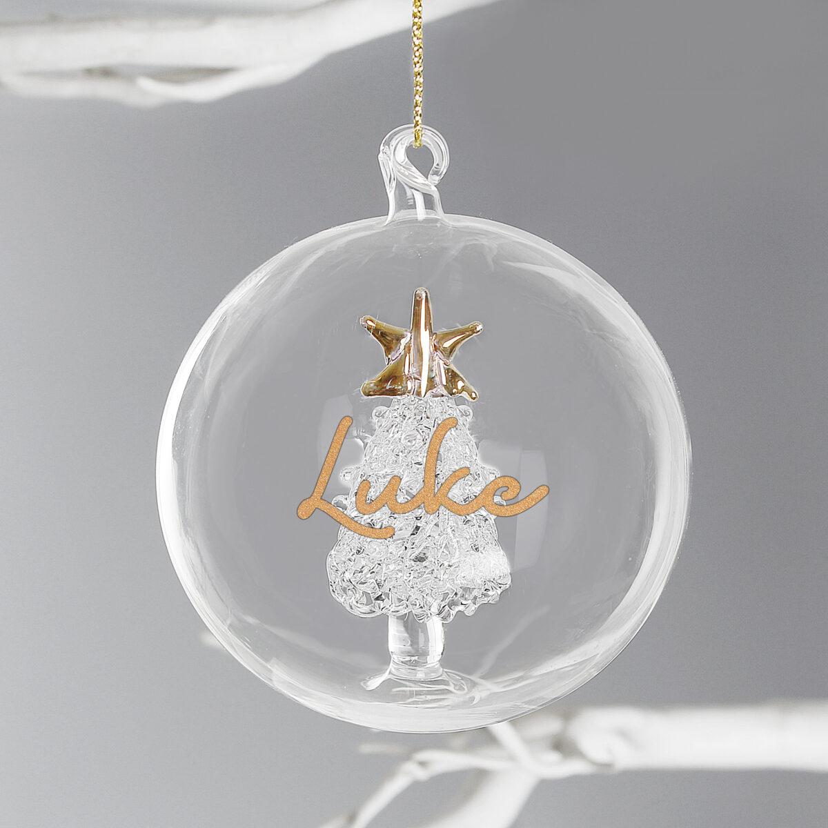 Personalised Gold Glitter Name Only Tree Glass Bauble - Image 2