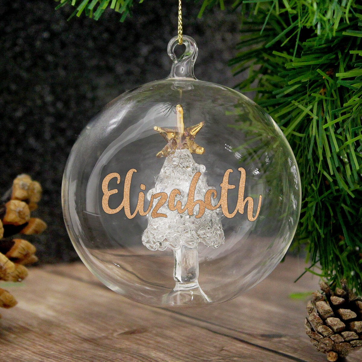 Personalised Gold Glitter Name Only Tree Glass Bauble - Image 4