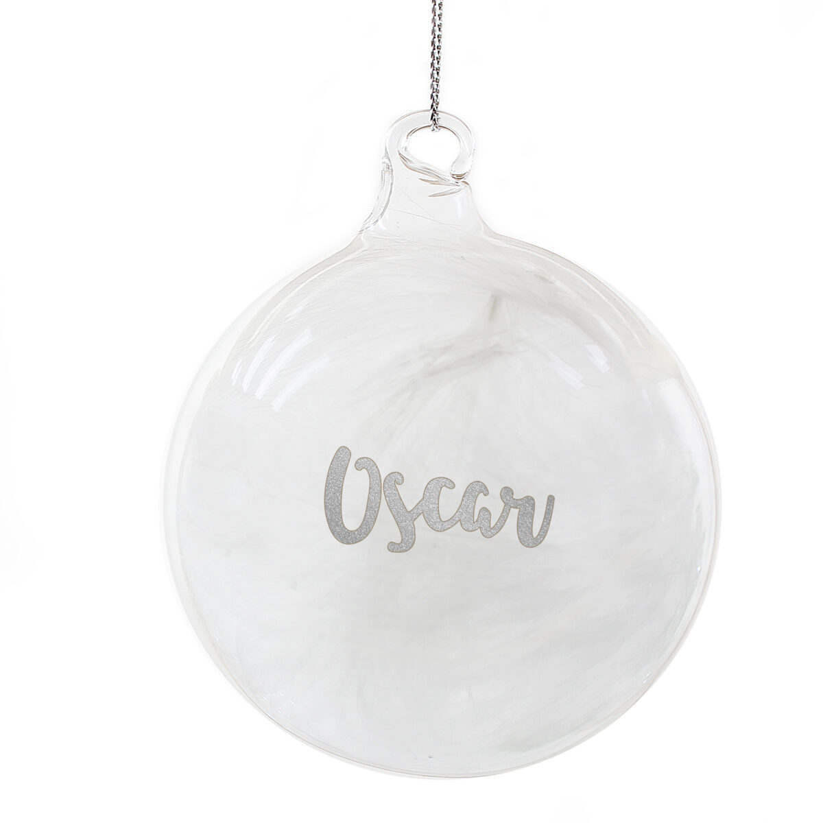 Personalised Silver Glitter Name Only Feather Glass Bauble - Image 5