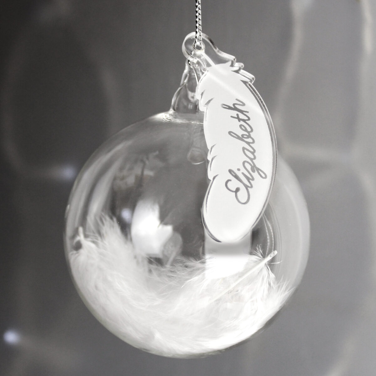 Personalised White Feather Glass Bauble - Image 2