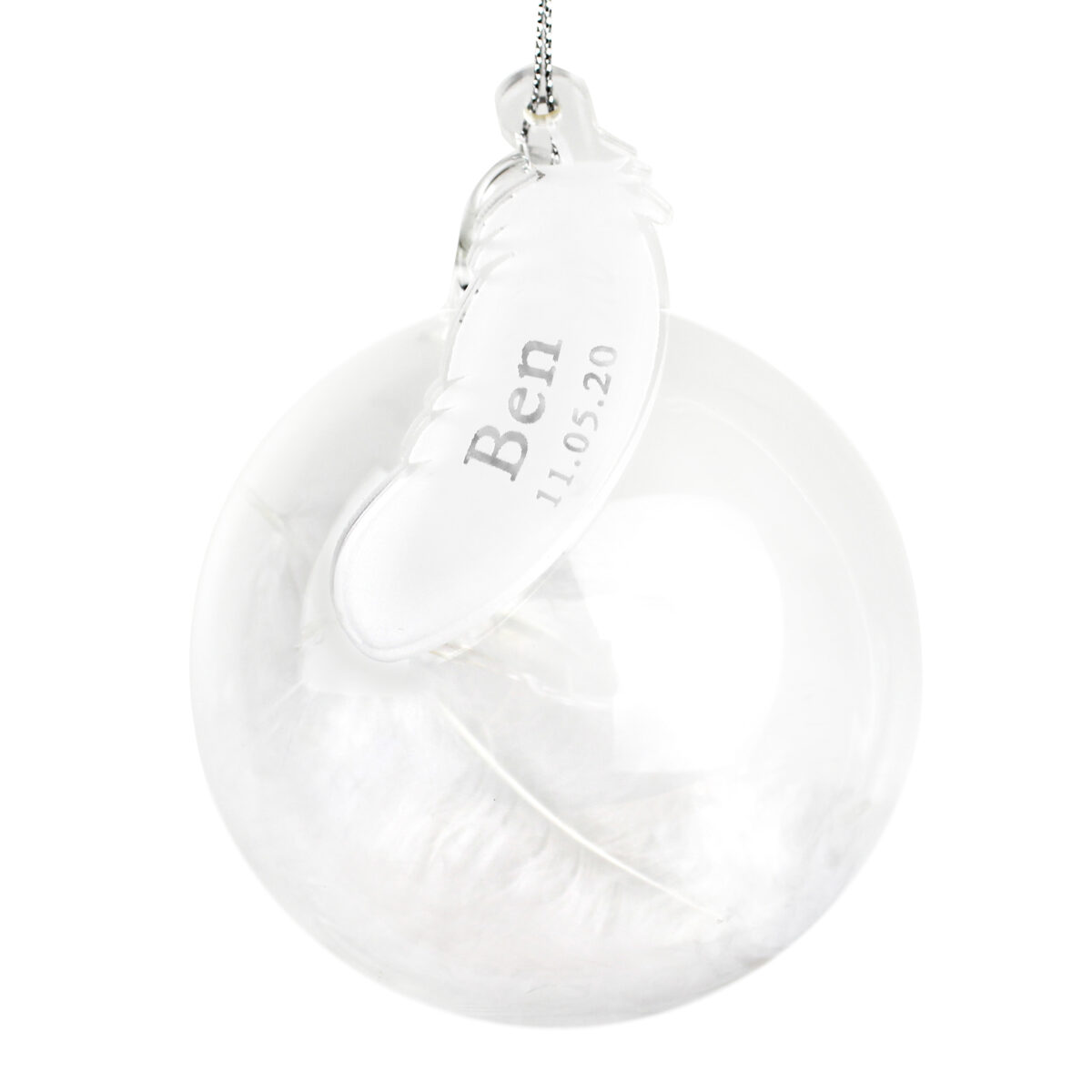 Personalised Name & Date Feather Glass Bauble - Image 3