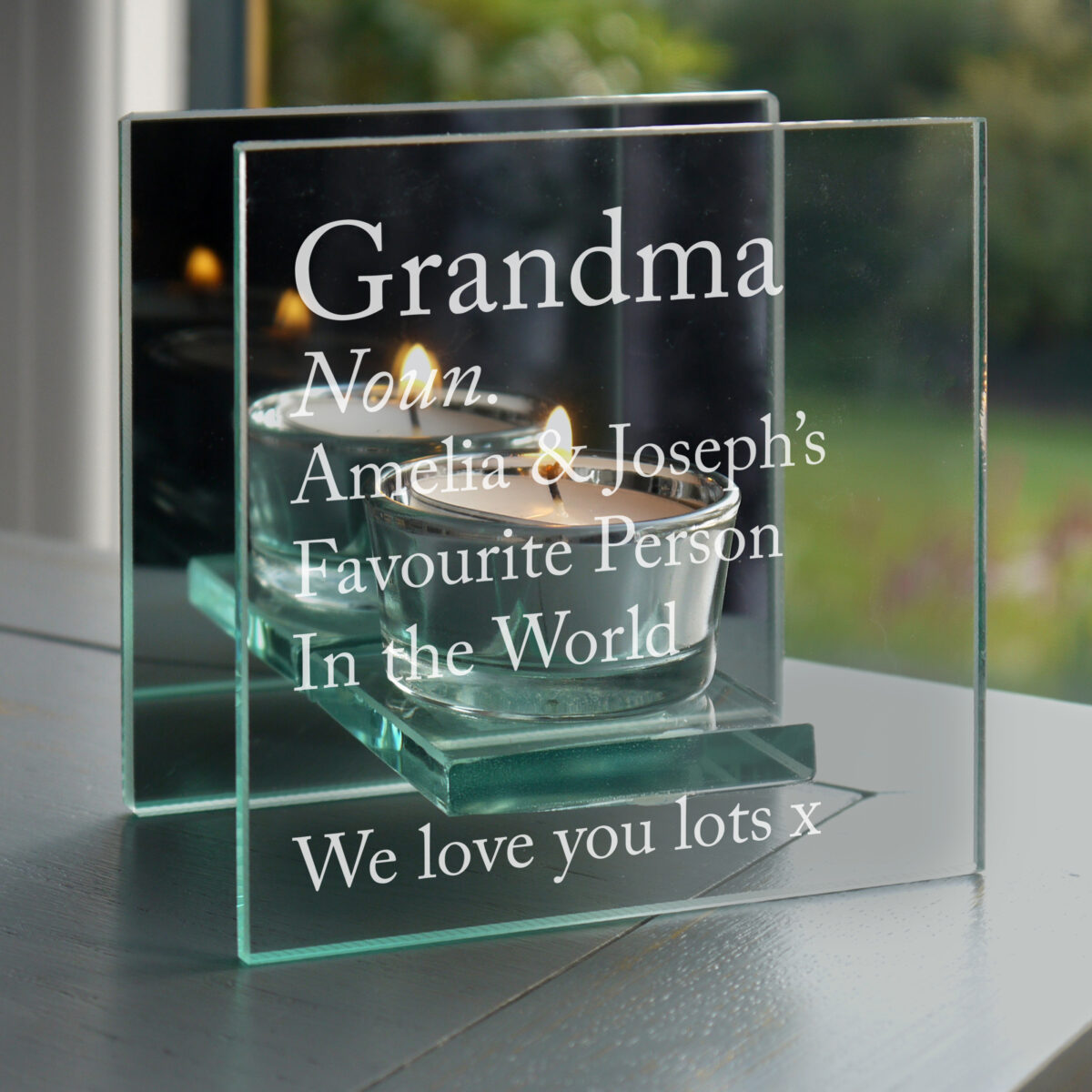 Personalised Definition Mirrored Glass Tea Light Candle Holder - Image 3