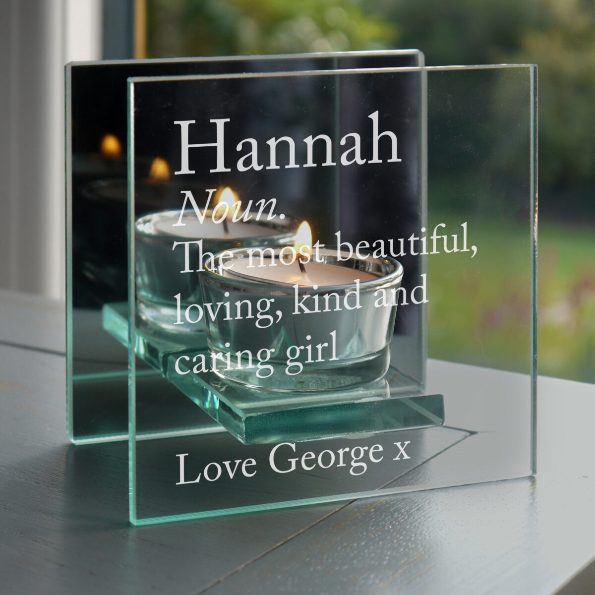 Personalised Definition Mirrored Glass Tea Light Candle Holder - Image 5