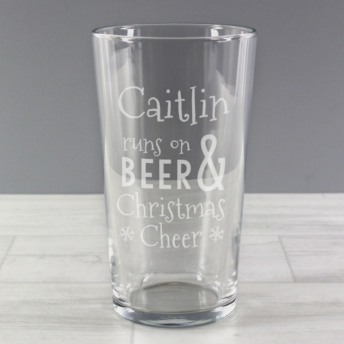 Personalised Runs On Beer & Christmas Cheer Pint Glass - Image 2