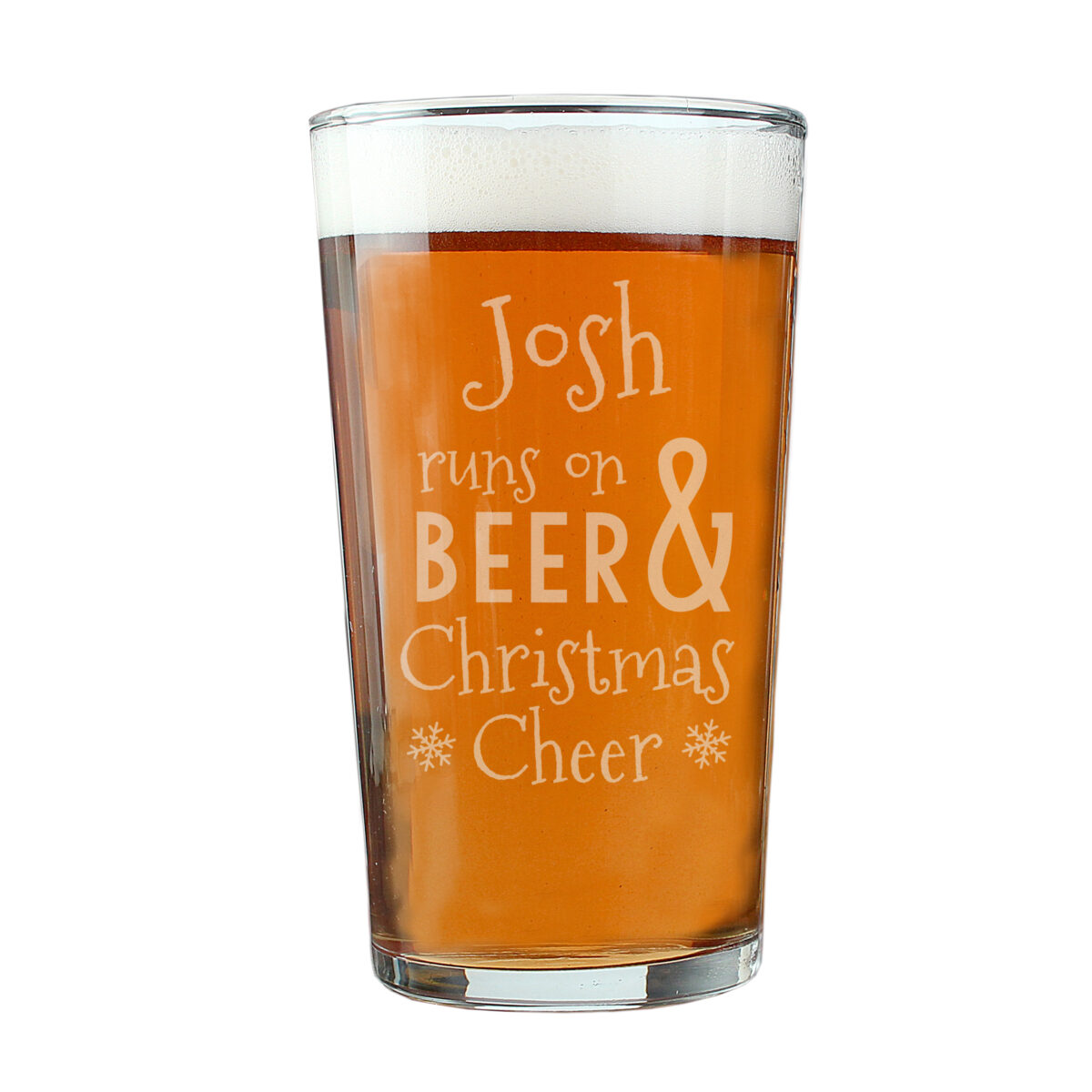 Personalised Runs On Beer & Christmas Cheer Pint Glass - Image 3