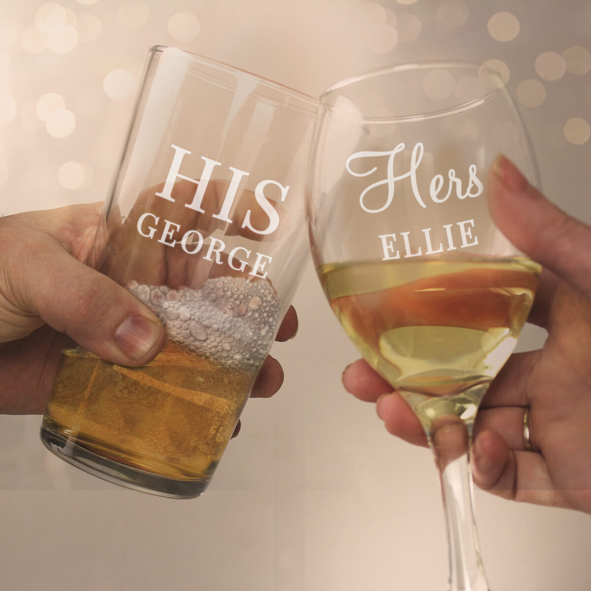Personalised His & Her Pint and Wine Glass Set - Image 2