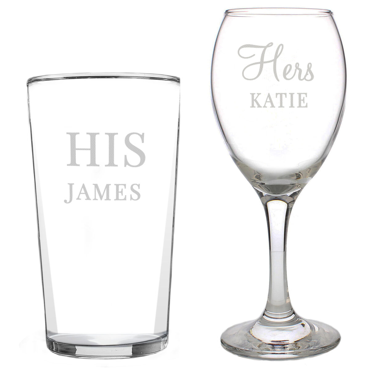 Personalised His & Her Pint and Wine Glass Set - Image 4