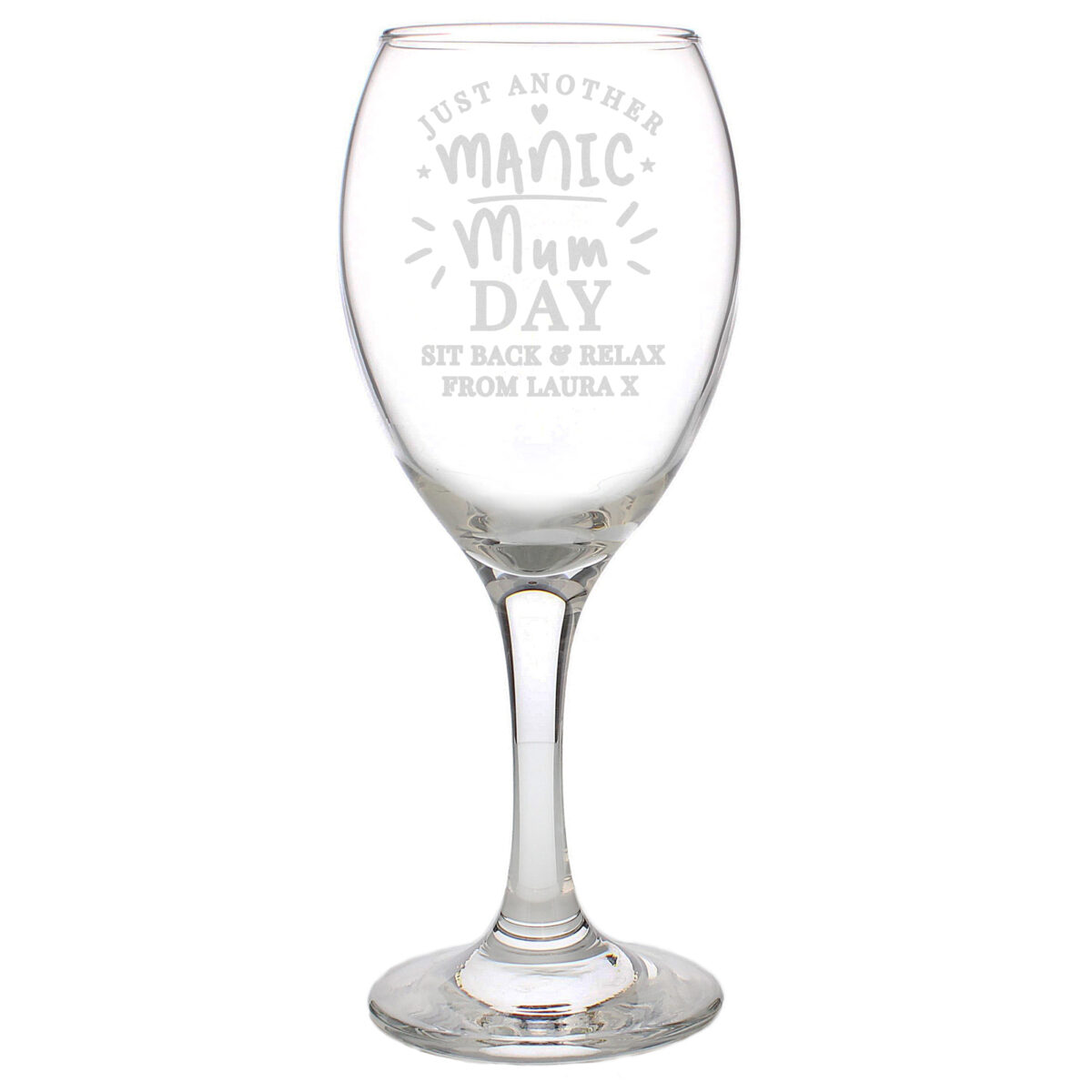 Personalised Manic Mum Day Wine Glass - Image 5