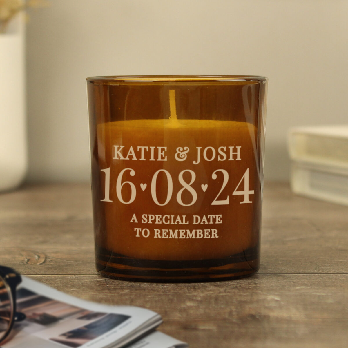 Personalised Special Date Amber Glass Candle - Image 6