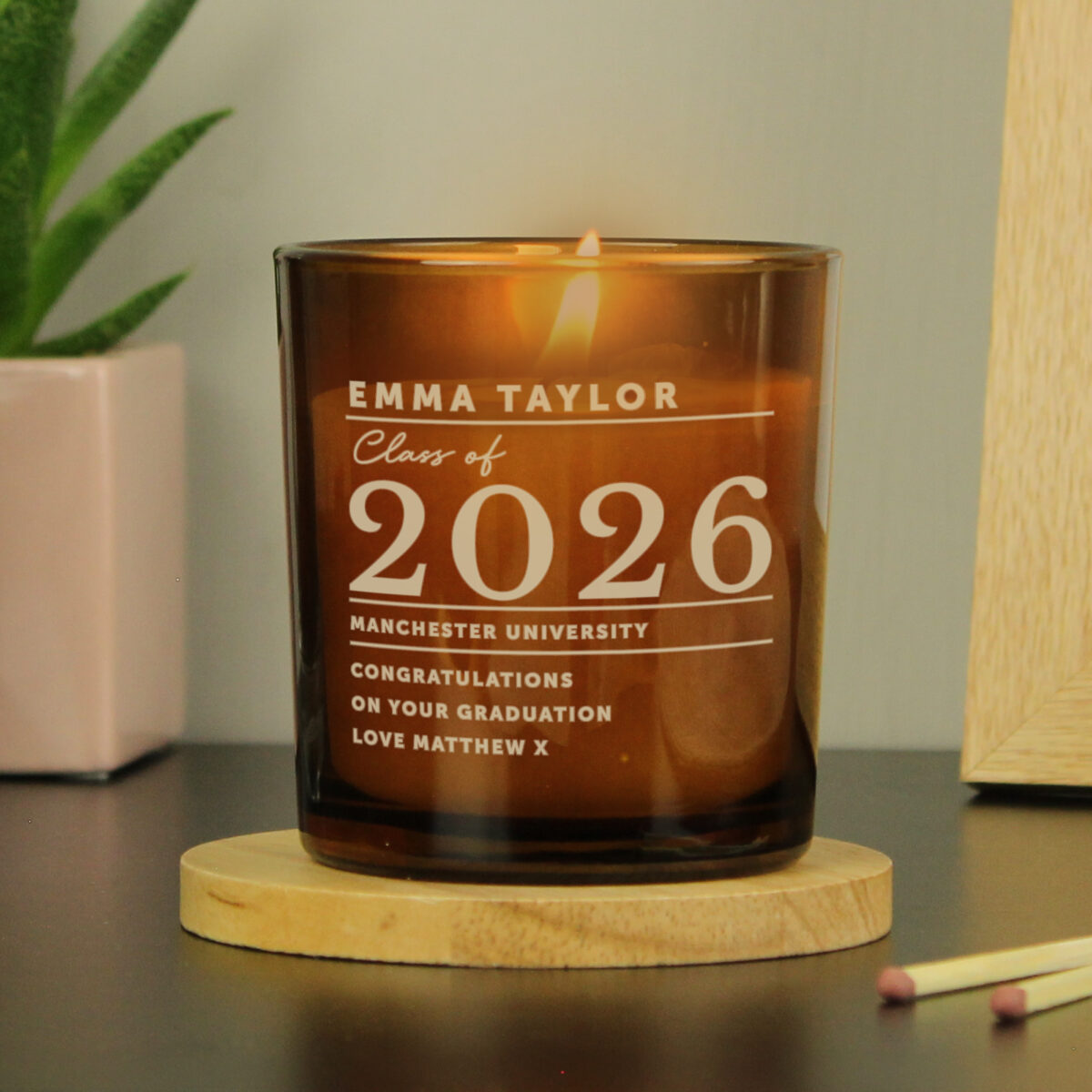 Personalised Graduation Amber Glass Candle