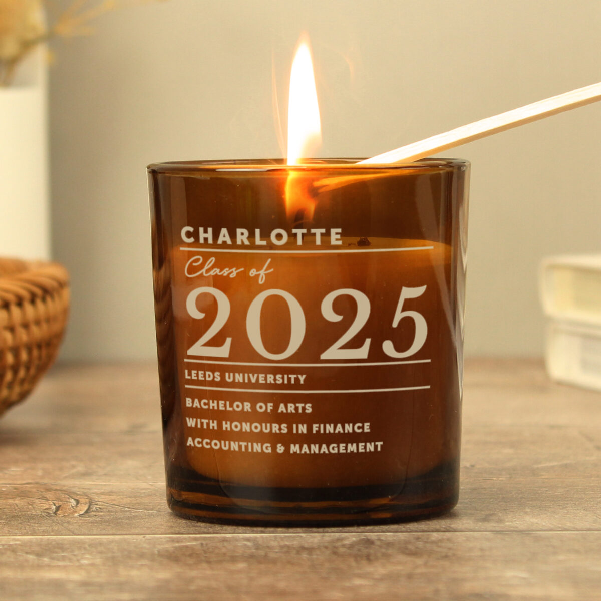 Personalised Graduation Amber Glass Candle - Image 2