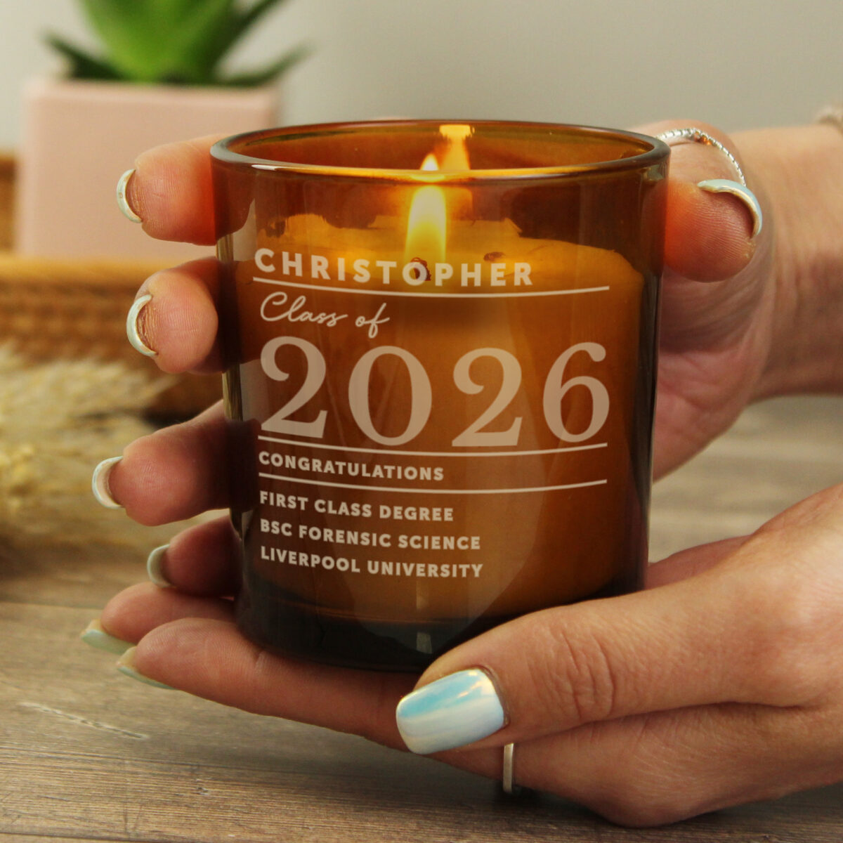 Personalised Graduation Amber Glass Candle - Image 3