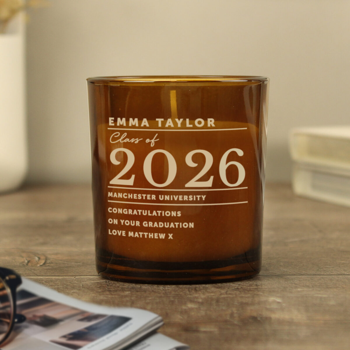 Personalised Graduation Amber Glass Candle - Image 6
