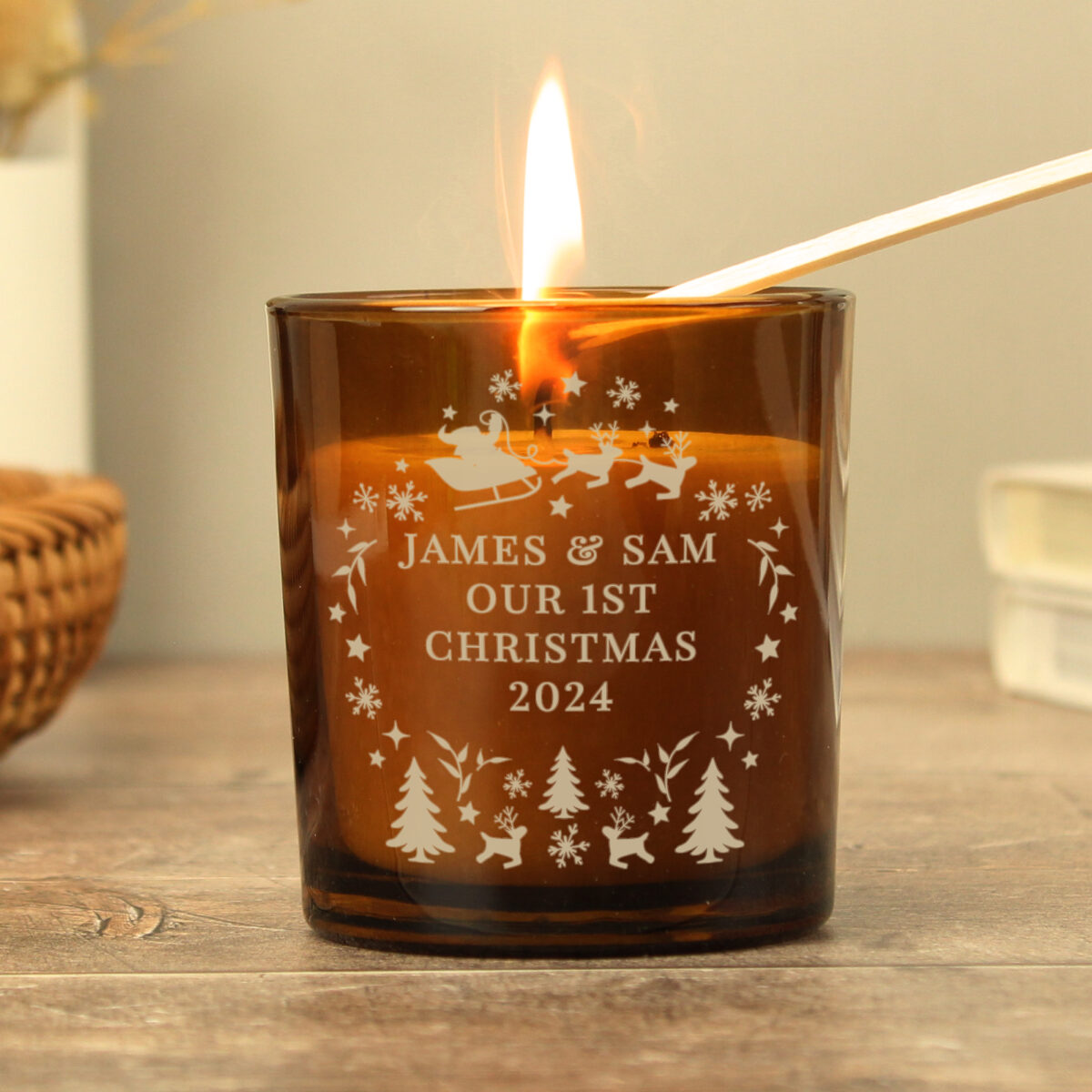 Personalised Engraved Christmas Amber Glass Candle - Image 2