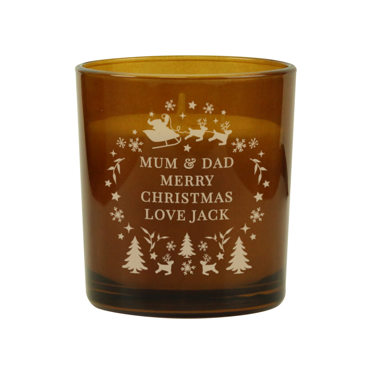 Personalised Engraved Christmas Amber Glass Candle - Image 4