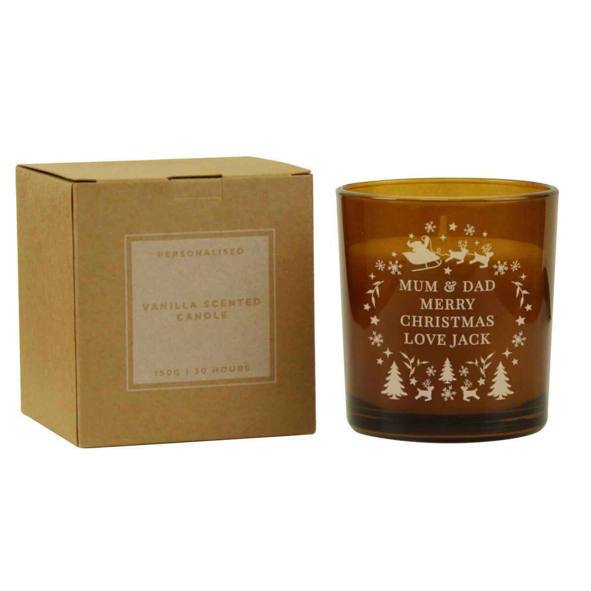 Personalised Engraved Christmas Amber Glass Candle - Image 5