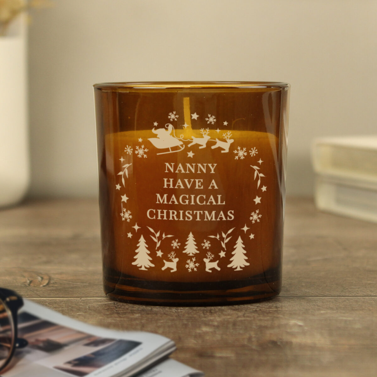 Personalised Engraved Christmas Amber Glass Candle - Image 6