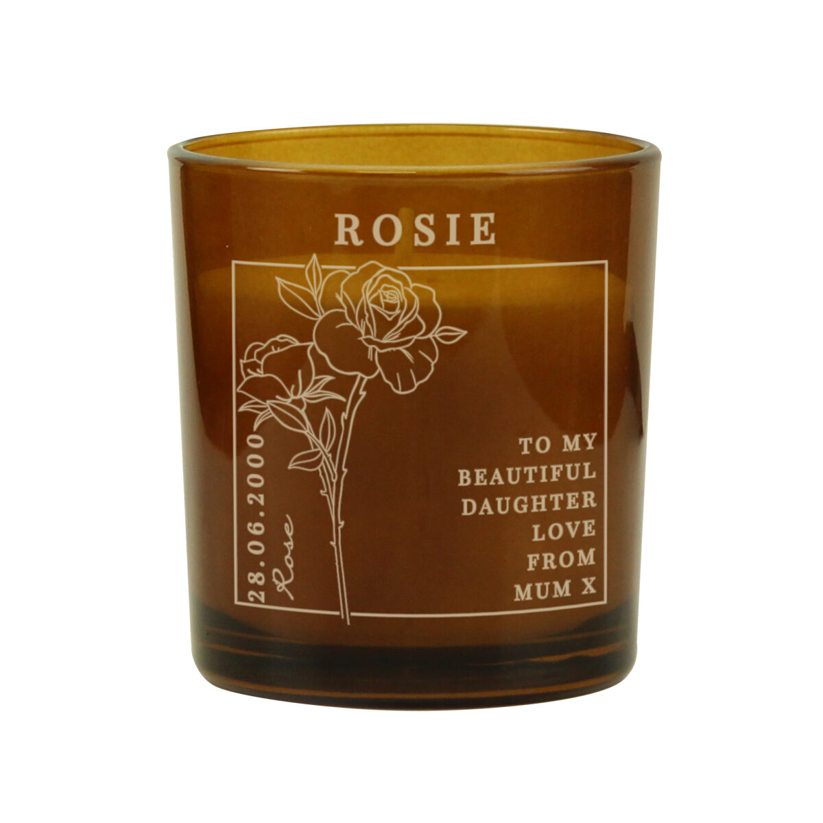 Personalised June Birth Flower Amber Glass Candle - Image 4
