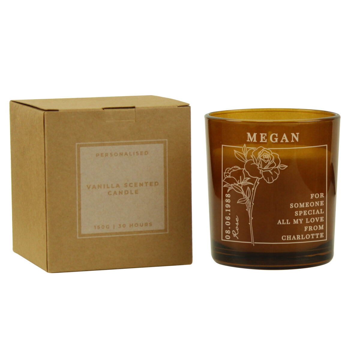 Personalised June Birth Flower Amber Glass Candle - Image 6
